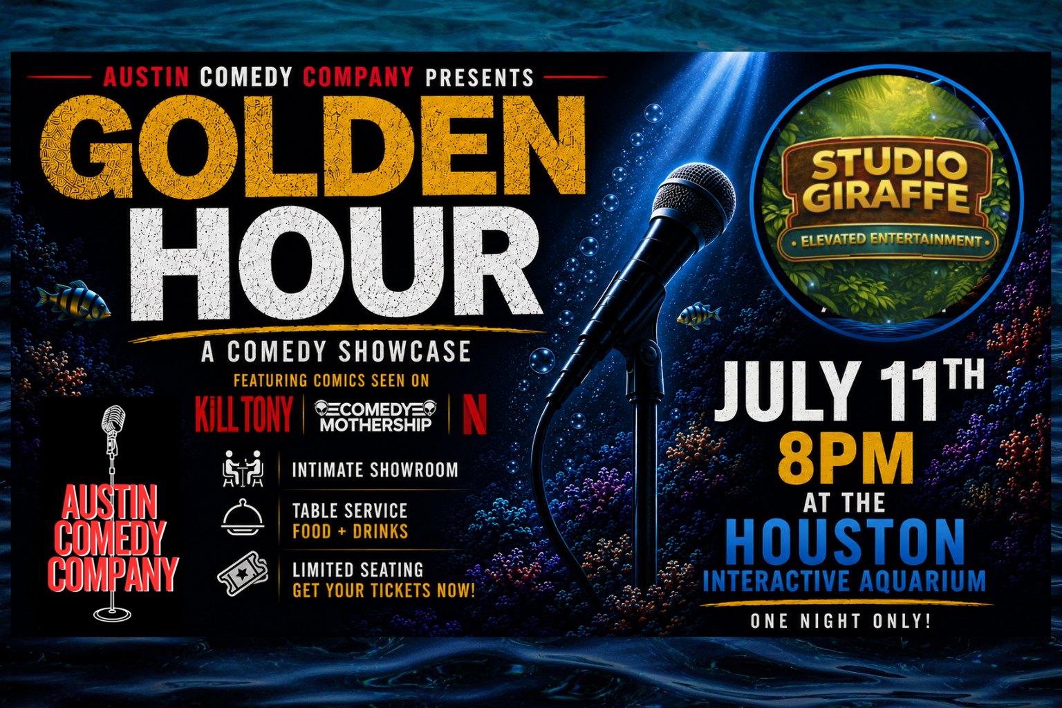 Golden Hour Comedy Show at The Houston Interactive Aquarium