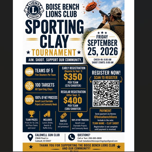 Sporting Clays fundraiser for the Boise Bench Lions Club preregistration is required