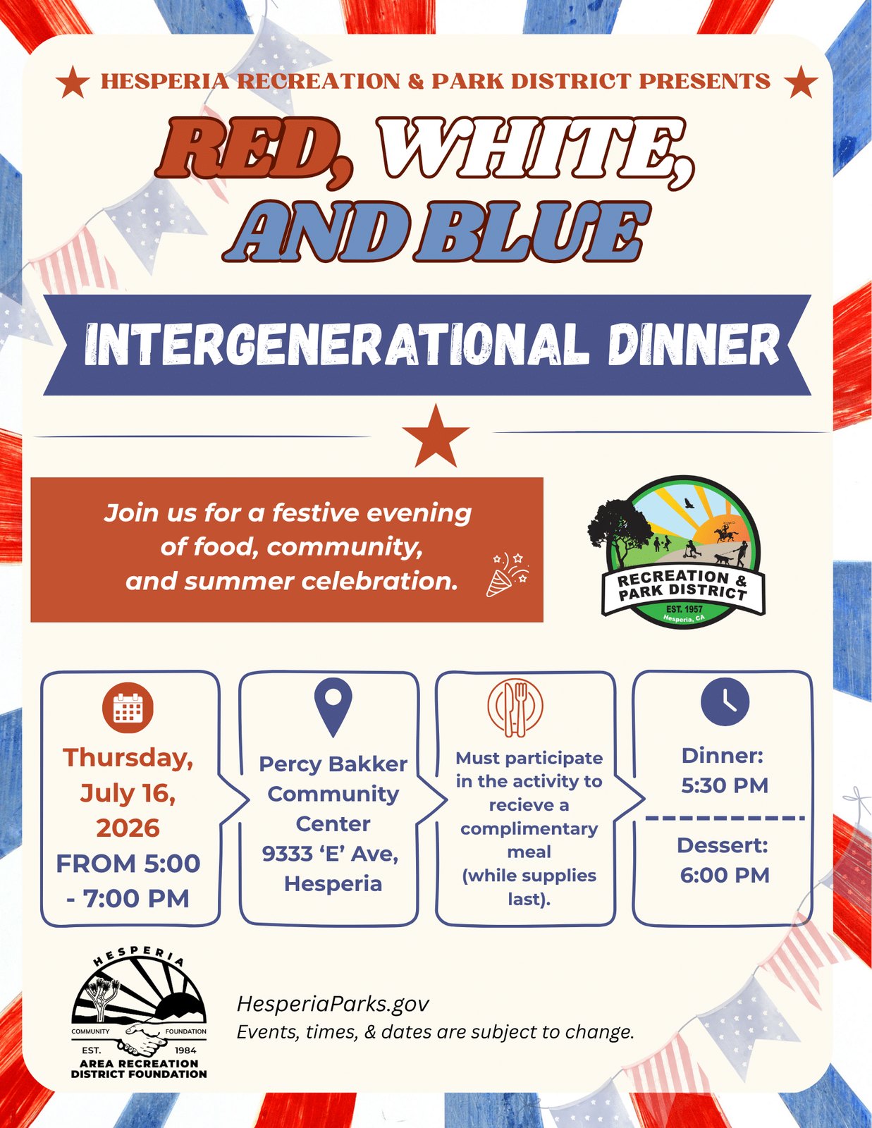Red, White & Blue Intergenerational Dinner