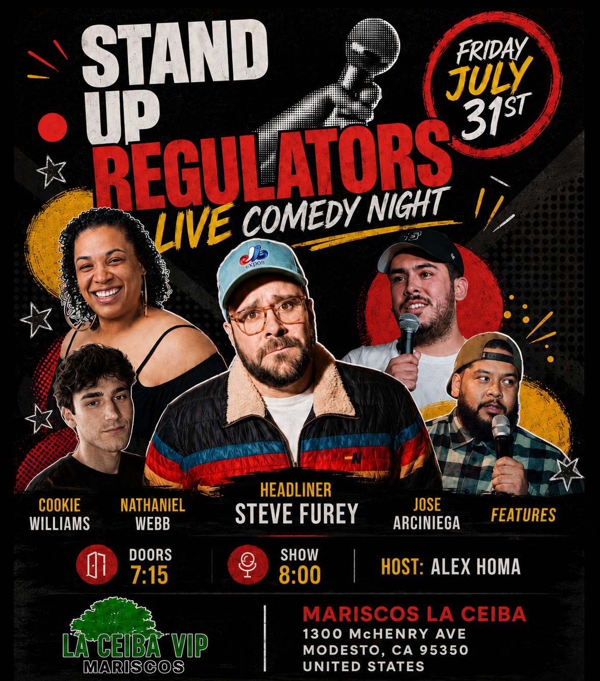 Comedy Takeover at Mariscos La Ceiba Modesto (Headliner Steve Furey)
