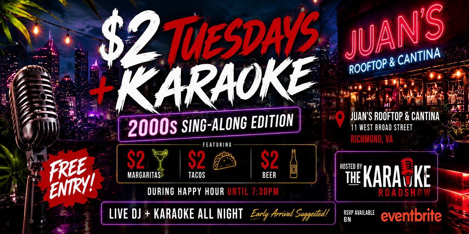 $2 Tuesdays + Karaoke at Juan's Rooftop & Cantina