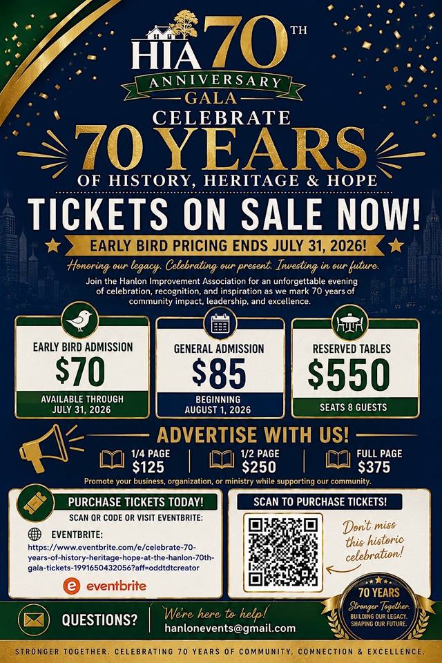 Celebrate 70 Years at the Hanlon 70th Gala
