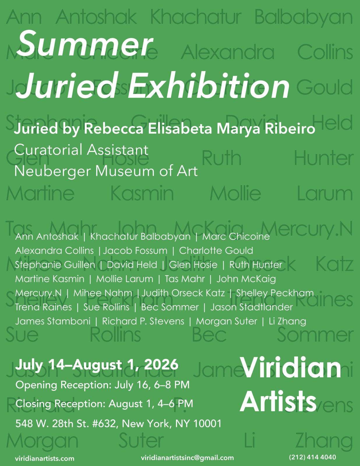 Viridian Artists Summer Juried Exhibition Opening Reception